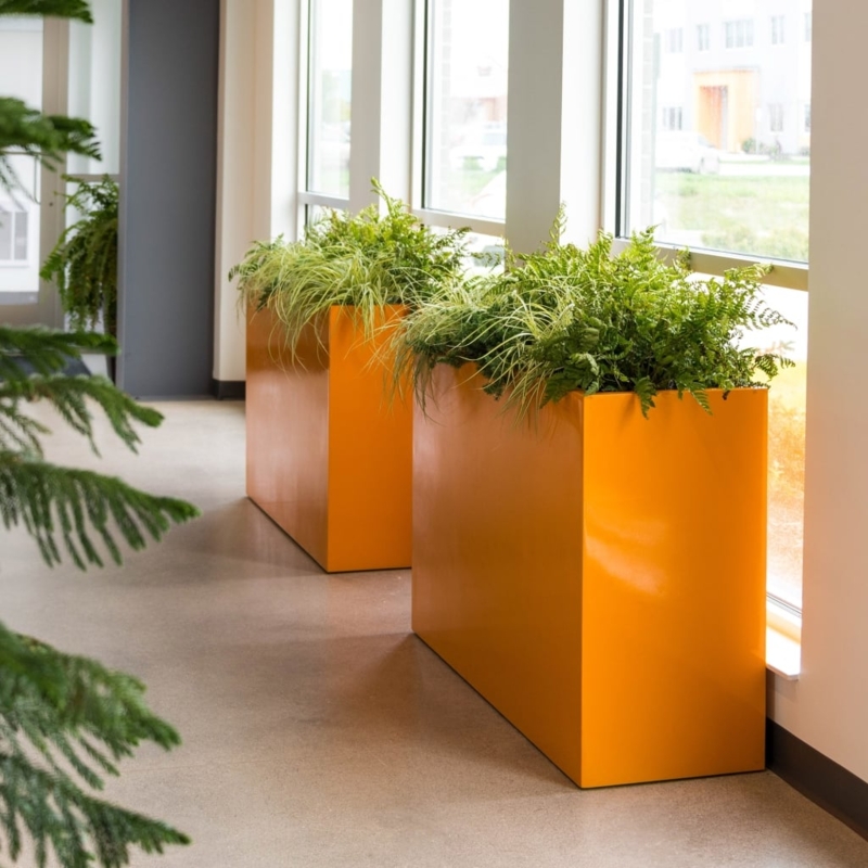 Tall Charcoal Gray Fiberglass Rectangular Planter Matte Finish