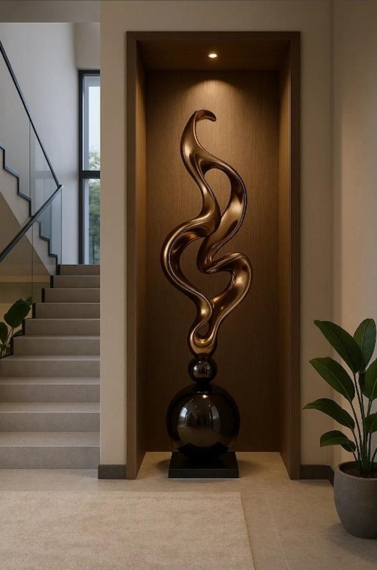 Tall Gold Floor Sculpture Polished Organic Twisting Form