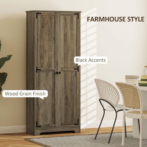 Tall Kitchen Pantry Cabinet in Distressed Gray with Recessed Panels