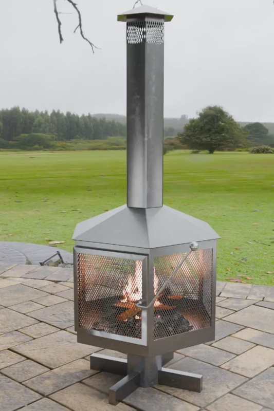Tall Outdoor Fireplace For Patio Obelisk Silhouette Brushed Steel