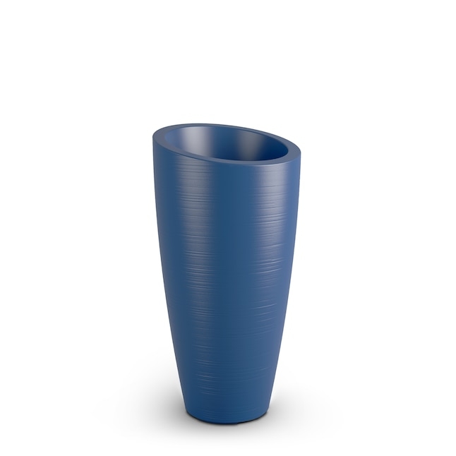 Tall Planter Architectural Form Neptune Blue Resin Contemporary Entryway