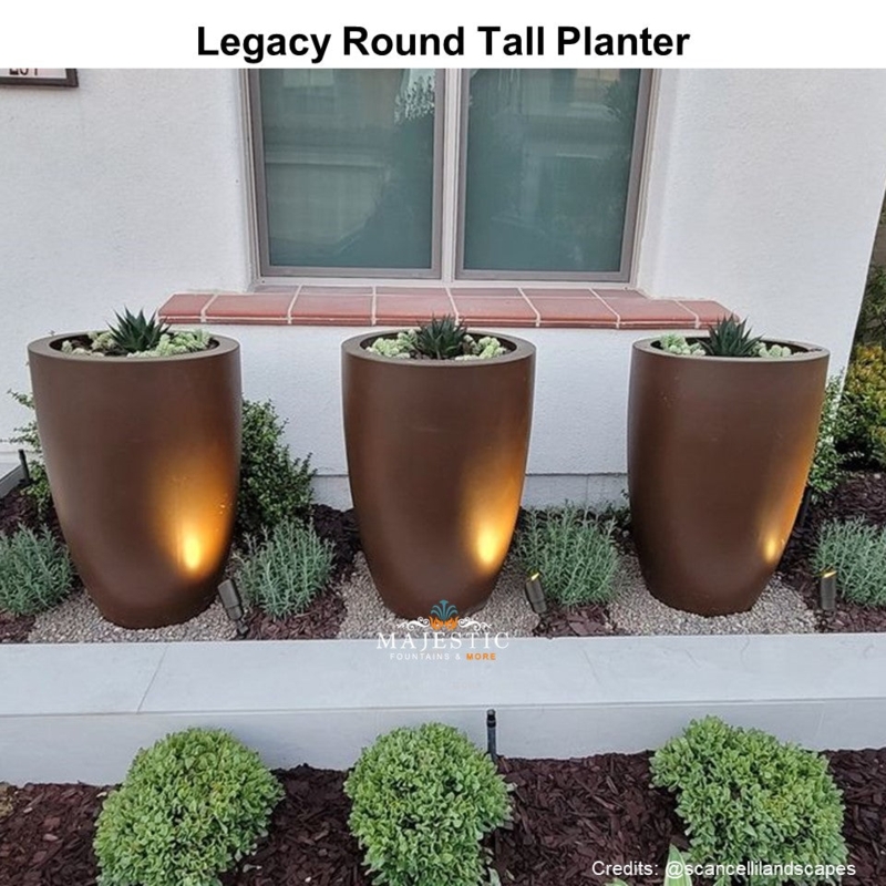 Tall Planter Cylindrical Weathered Texture Gray Beige Rustic Style