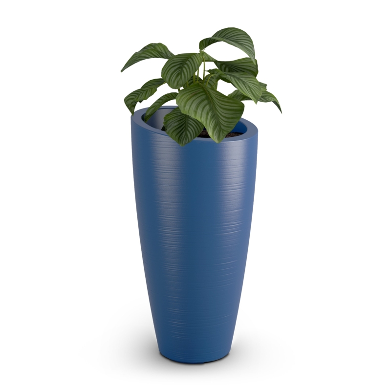 Tall Planter Faceted Molding Neptune Blue Transitional Tapered Outdoor Deck