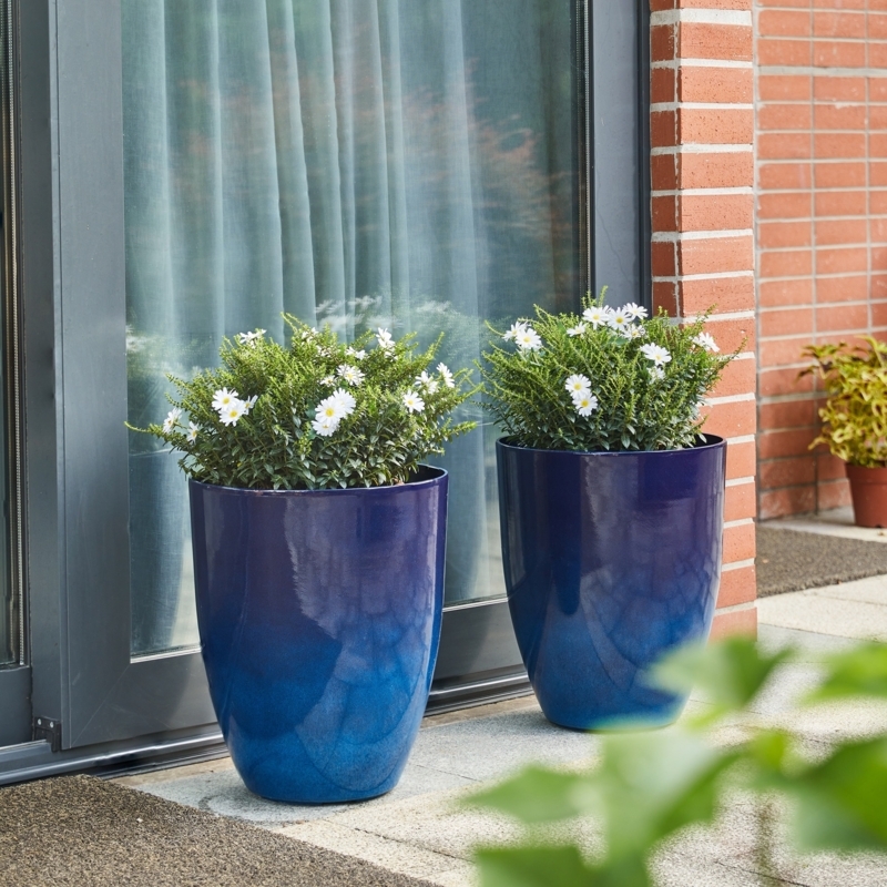 Tall Planter Pair, Tapered Silhouette with Faux Ceramic Texture