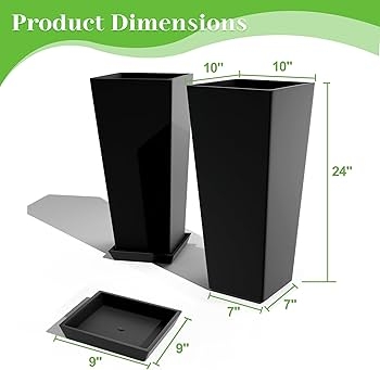 Tall Planter Set Smooth Tapered Square Minimalist Porch