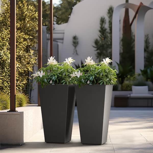 Tall Planter Set Tapered Square Charcoal Black Modern Minimalist
