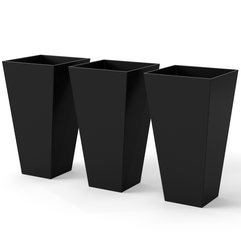 Tall Planter Set Tapered Square Shape Matte Black Minimalist Entryway