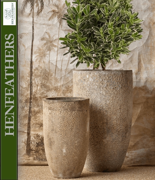 Tall Planter Tapered Square Stone Finish Modern Outdoor Pot