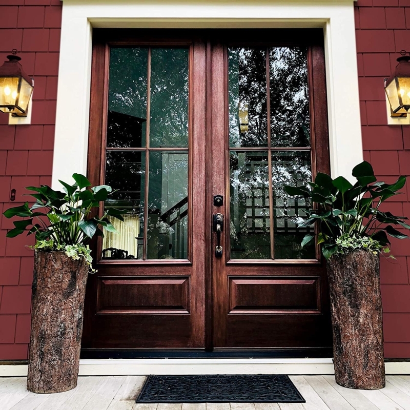 Tall Planter Vertical Log Texture Square Tapered Farmhouse