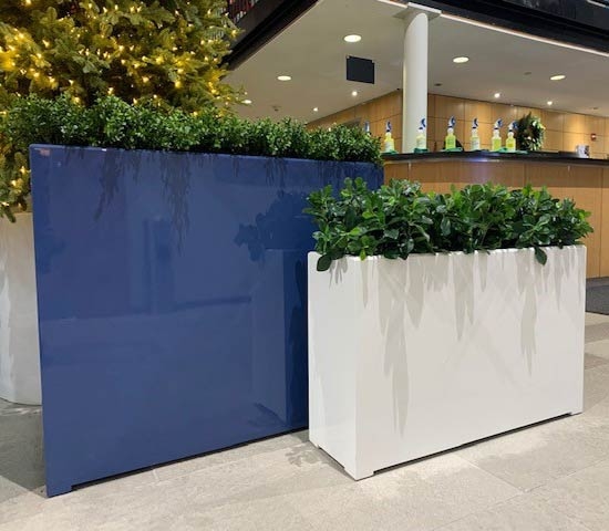 Tall Rectangular Floor Planters with Rimmed Top Edge, Matte White