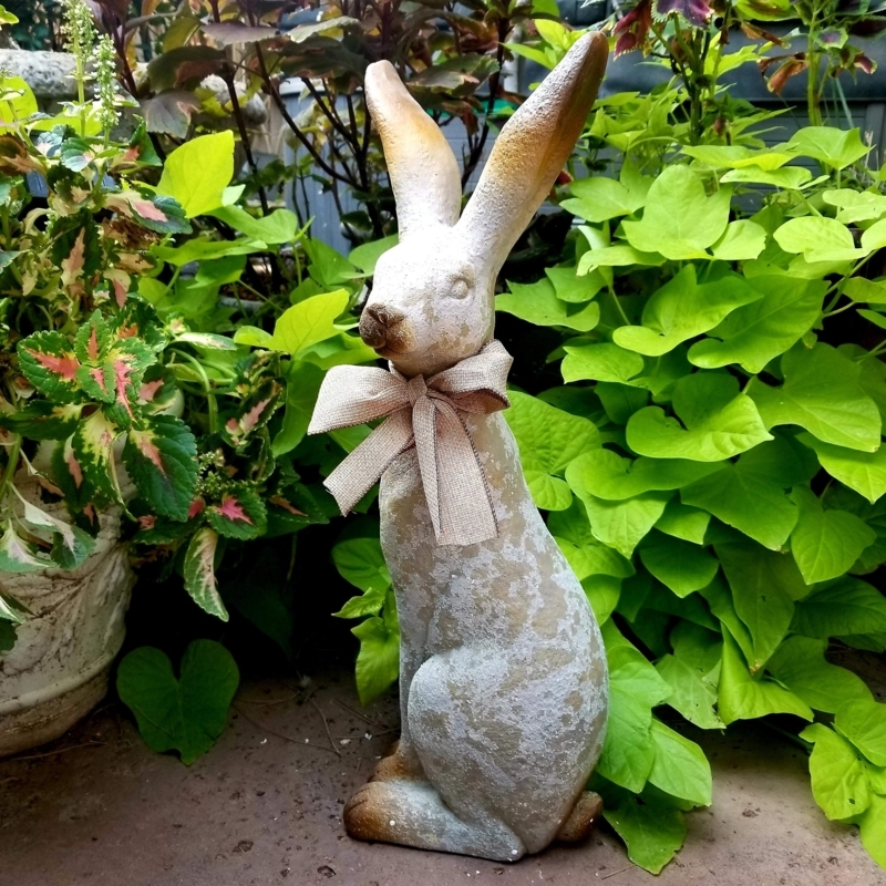 Tall Rustic Bunny Statue Lifelike Alert Pose Garden Accent