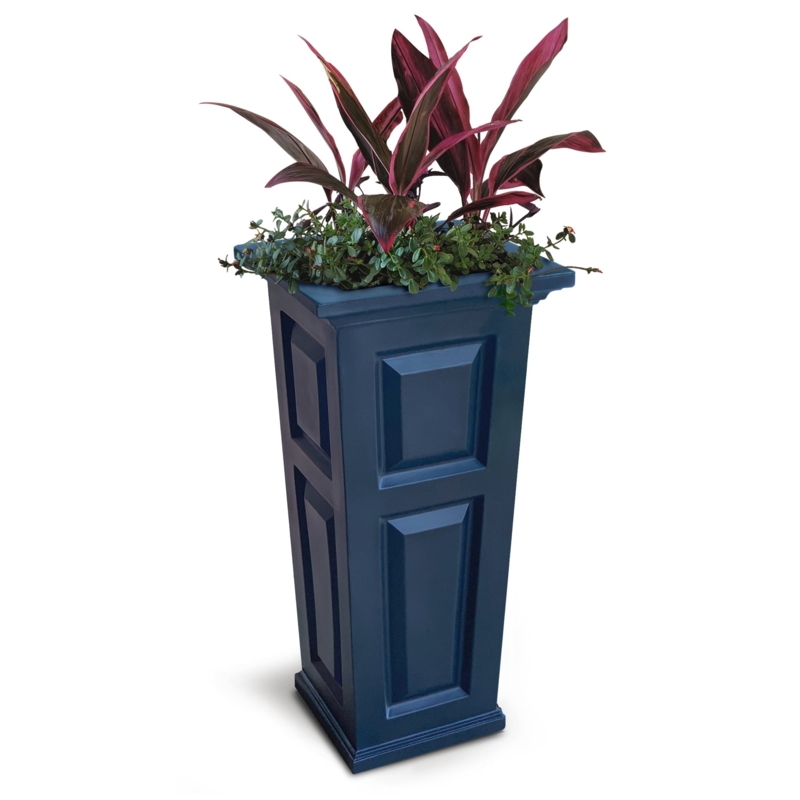 Tall Square Planter Box with Recessed Architectural Panels in Neptune Blue
