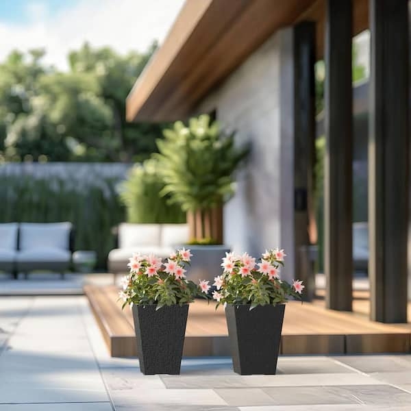 Tall Square Planter with Matte Stippled Texture, Charcoal Black Finish