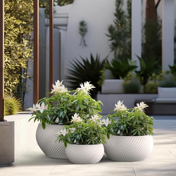 Tall Square Planters in Crisp White Matte Finish for Modern Patio