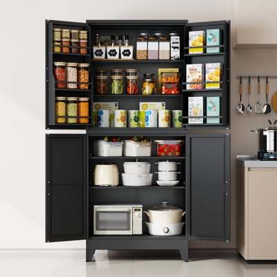Tall Storage Cabinet in Matte Black Metal with Slim Silhouette