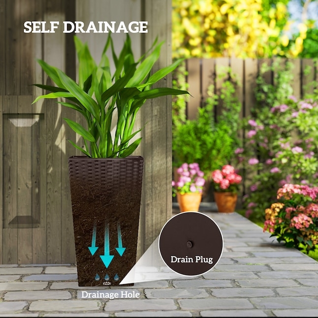 Tall Tapered Dark Brown Woven Rattan Style Planter Set for Outdoors