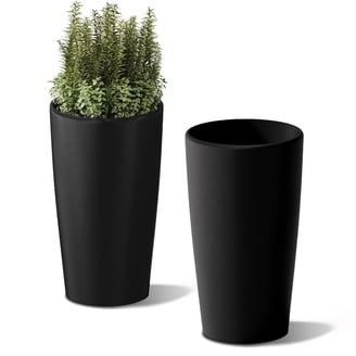 Tall Tapered Matte Black Planters Frosted Finish Modern Patio Set