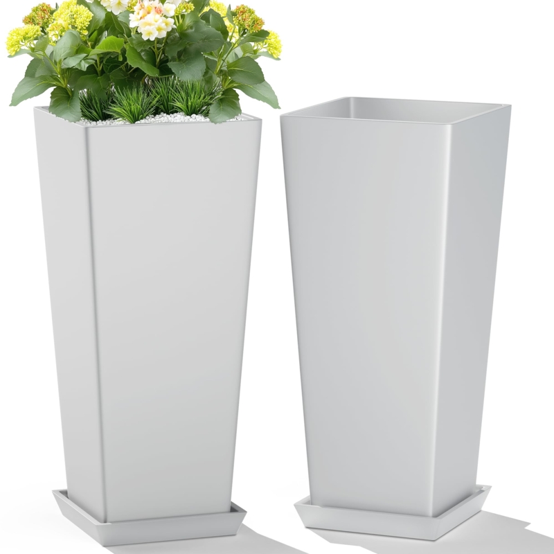Tall Tapered Planter with Drainage Tray Airy Design