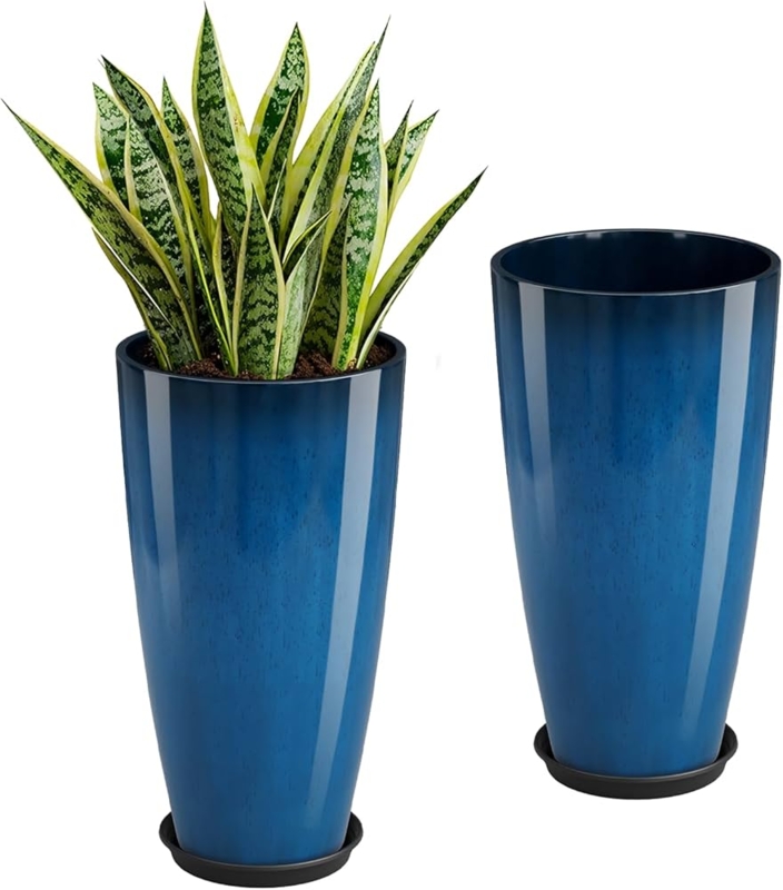 Tall Tapered Planters in Vibrant Cobalt Blue, Vertical Ribbed Texture