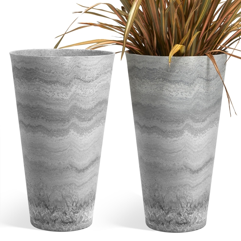 Tall Tapered Planters Matte Grey Finish Modern Patio Styling