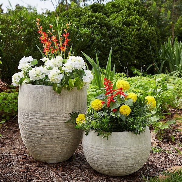 Tall Tapered Square Planter Stone Like Texture Industrial Patio Idea