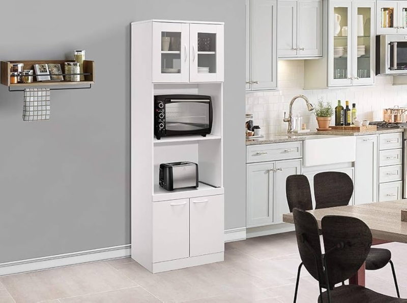 Tall White Pantry Cabinet with Glass Doors & X-Mullions