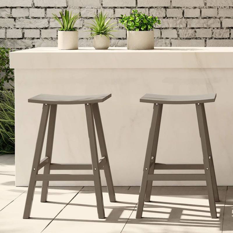 Tapered Leg Outdoor Bar Stools with Black Woven Saddle Seats