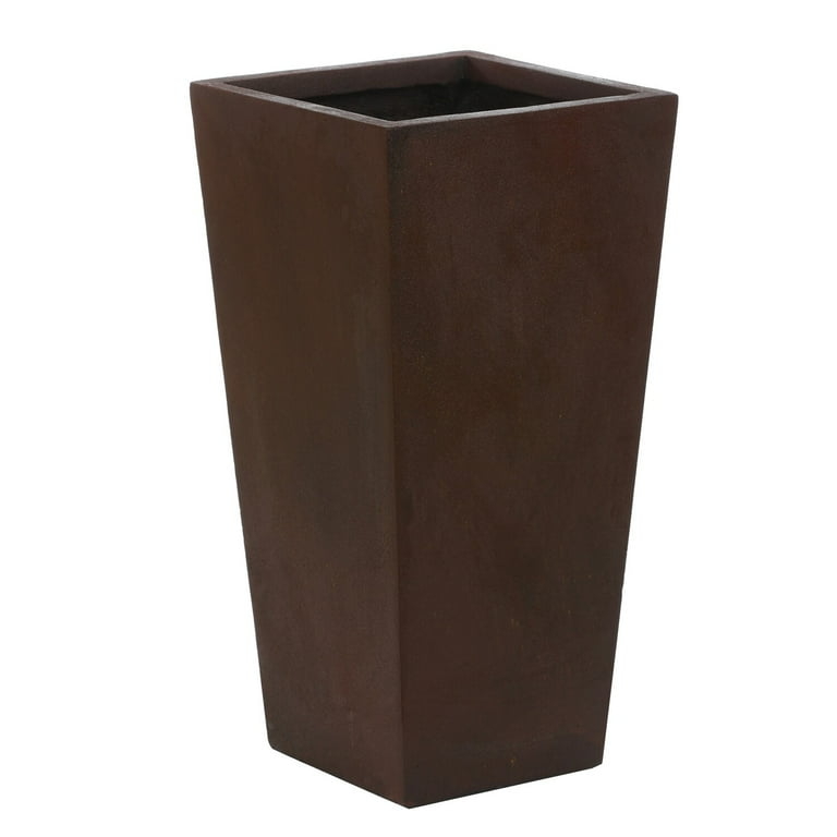 Tapered Planter Distressed Finish Composite Material Rustic Brown
