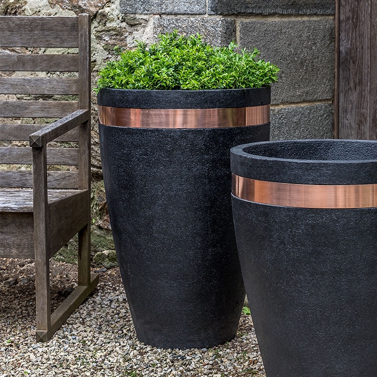 Tapered Planter Weathered Stone Grey Tall Square Rim