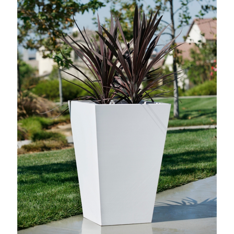 Tapered Planter White Matte Finish Modern Architectural Square Pot