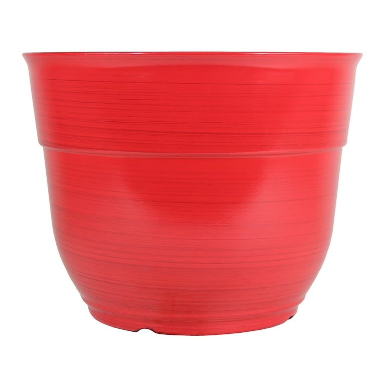 Tapered Plastic Garden Pot with Brushed Glazed Texture