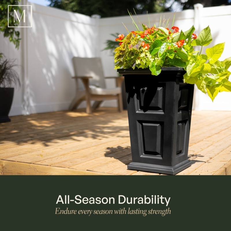 Tapered Rectangular Flower Pot, Tall Black Flared Rim