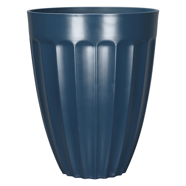 Tapered Round Planter with Fine Horizontal Ribbed Texture and Flared Rim