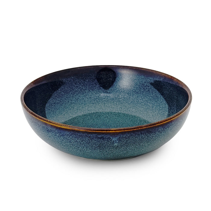 Tapered Serving Bowl featuring Contrasting Brown Rim and Glossy Finish