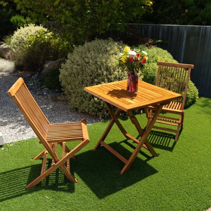 Teak Look Folding Table X-Frame Slatted Compact Balcony