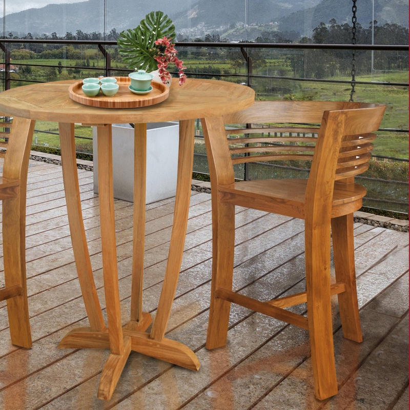 Teak Wood Bar Stool with Distinctive Half Moon Backrest Design