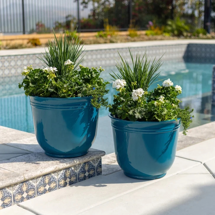 Teal Planter, Round Tapered with Ribbed Texture