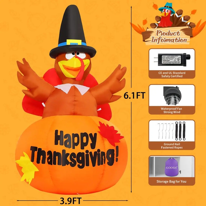 Thanksgiving Turkey Lawn Decoration Six Foot Height Pilgrim Hat