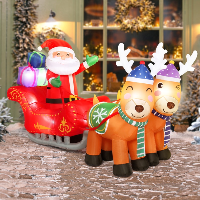 The Holiday Aisle Christmas Inflatable Santa Sleigh and Reindeer Outdoor  Christmas Decoration & Reviews | Wayfair