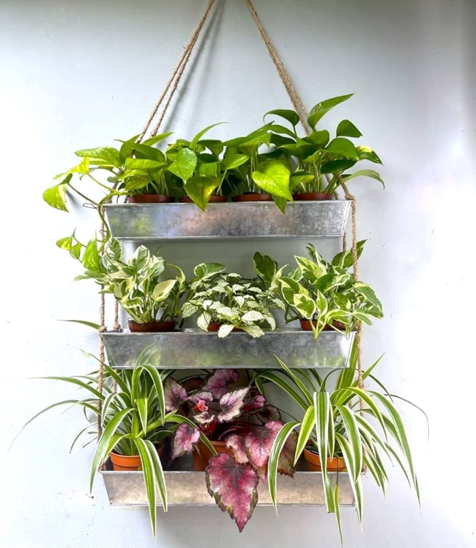 Three Tier Wall Planter Galvanized Metal Rectangular Trough Garden