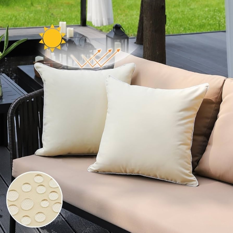 Throw Pillow Set with White Piping and Linen Like Weave Texture
