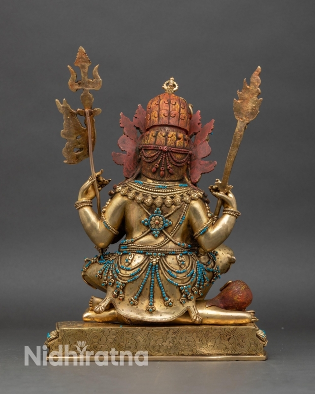 Tibetan Deity Statue, Detailed Lotus Base with Engraved Back View