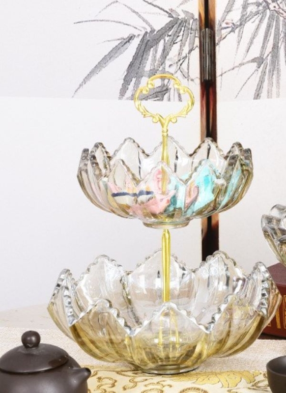Tiered Serving Bowl Two-Tier Cut Crystal Silver Handle Loop Top