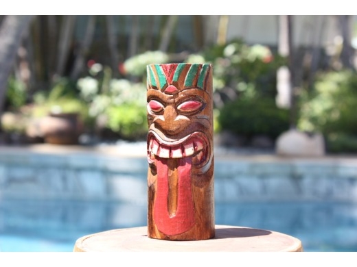 Tiki Totem Hand Carved Wood Warrior Motif Tropical Decor
