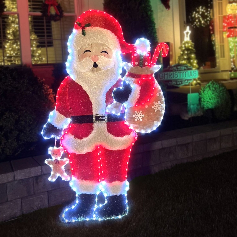 Tinsel Christmas Decoration, 5-Ft Life-Size, Pre-Lit LED Lights