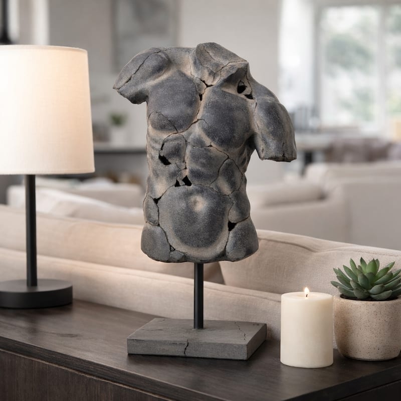 Torso Sculpture Cracked Design White Gold Interior Black Base