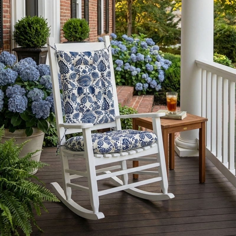 Traditional Chair Cushion Porch Rocker Styling Fitted Back And Seat Set