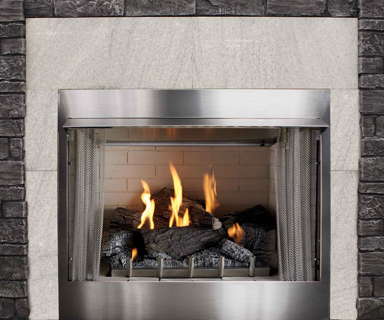 Traditional Gas Log Patio Hearth Matte Black Mesh Screen Rustic