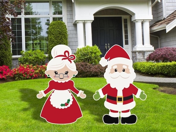Traditional Holiday Yard Sign Set with Santa and Mrs. Claus Cutouts