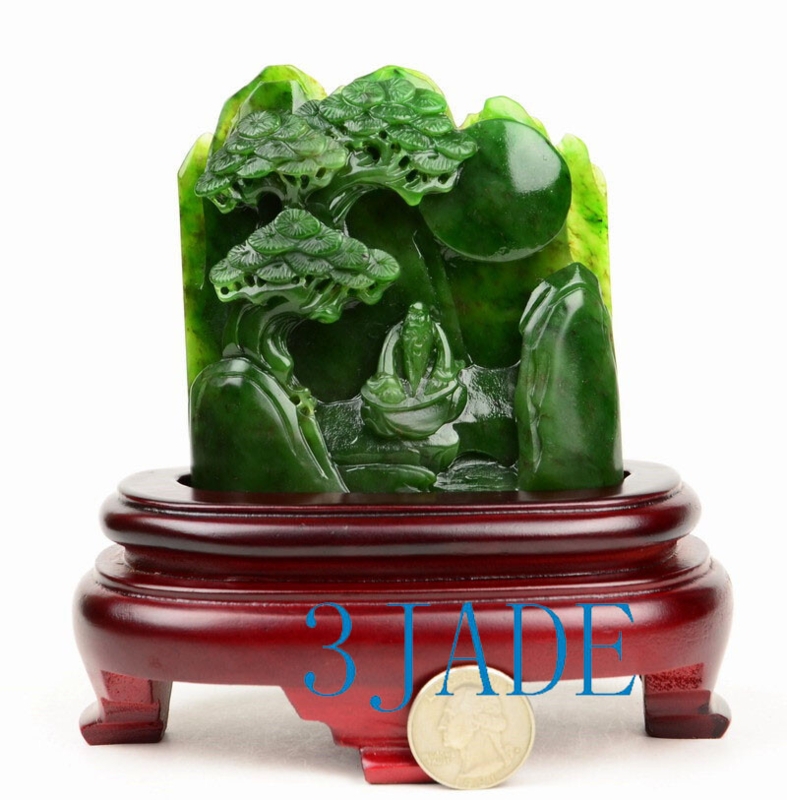 Traditional Jade Sculpture Nephrite Mountain Carving Intricate Relief